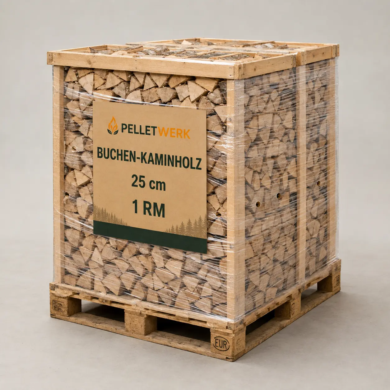 Trockenes Buchen-Kaminholz 25 cm · Vorratspalette 1 RM