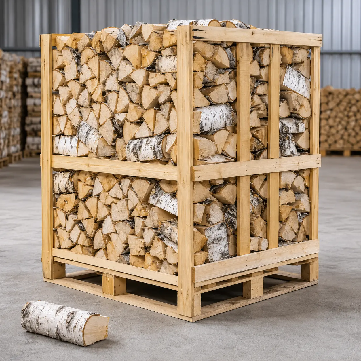 Trockenes Birken-Kaminholz 25 cm · Vorratspalette 1 RM
