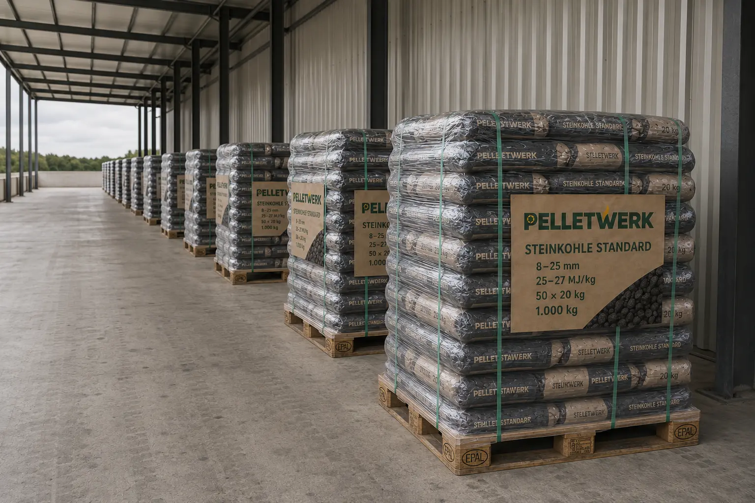 Steinkohle Standard 8–25 mm, 25–27 MJ/kg – Palette 1.000 kg (50 × 20 kg)