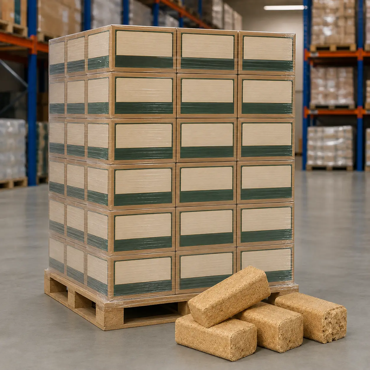 RUF-Holzbriketts · Vorratspalette 960 kg (96 × 10 kg)